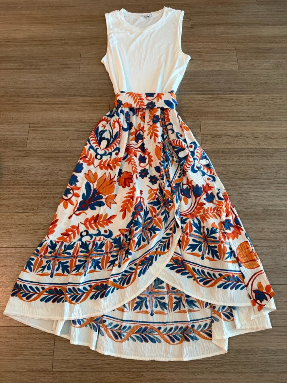 Boho Floral High Low Maxi Sleeveless Dress Tie Waist Tag XL Fits Medium NEW - Picture 4 of 11